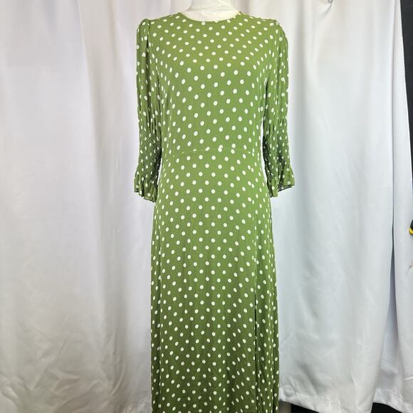 Reformation Edamame Green Carolena Polka Dot Midi Dress size 12 women - Picture 3 of 16